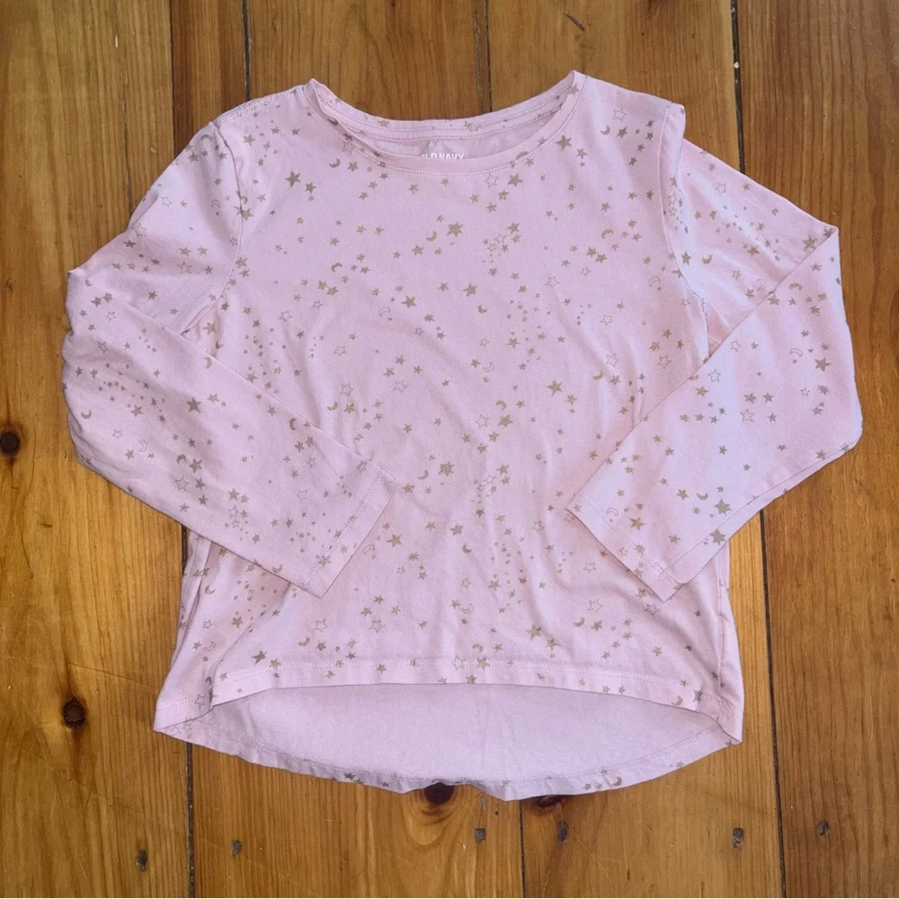 Old Navy Girls Pink Long Sleeve Tee Gold Star Print Size 10